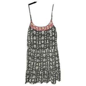 Kiwi + Punch Sundress Tie Back Gray Womens Size Medium‎ Embroidered Geometric